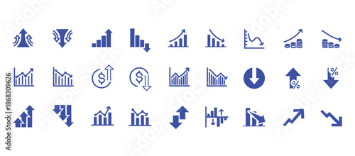 Increase and Decrease icon set. Business growth and fall graph symbol. Vector illustration.