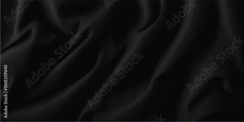 Black silk fabric texture background with soft and smooth surface, elegant and luxurious design, abstract waves and folds for fashion and style