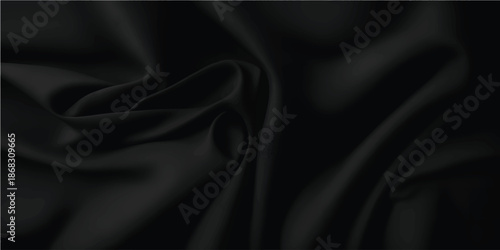 Black silk fabric texture background with soft and smooth surface, elegant and luxurious design, abstract waves and folds for fashion and style