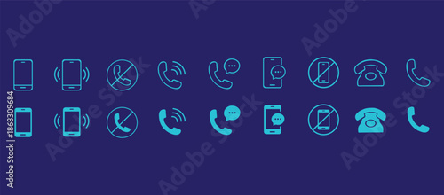 Phone icon set. Contact us symbol. Telephone call sign. Cell phone, ringing phone pictogram isolated on white background. Vector illustration.