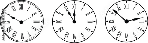 Clock face set with Roman numerals and elegant hands for antique timekeeping and classic watch design