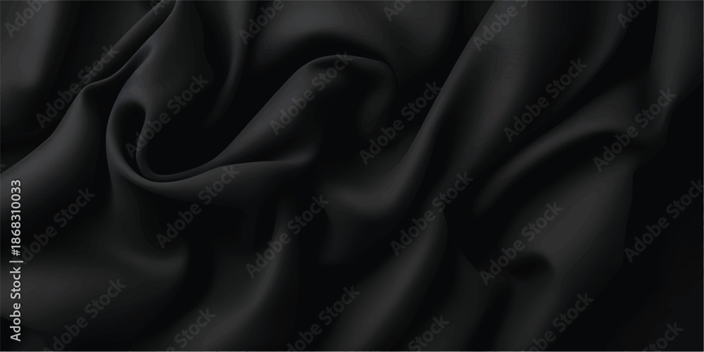 Obraz premium Black silk satin texture background with beautiful soft fabric folds and smooth elegant waves forming a luxury abstract surface with copy space for creative design, advertising and branding projects