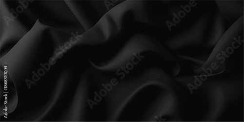 Black silk fabric with ripples and folds luxurious textile background