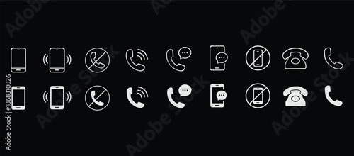 Phone icon set. Contact us symbol. Telephone call sign. Cell phone, ringing phone pictogram isolated on white background. Vector illustration.