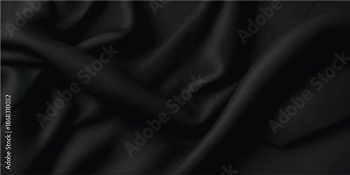 Black silk fabric with ripples and folds luxurious textile background