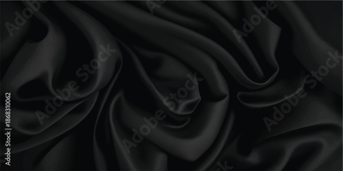 Black silk fabric with ripples and folds luxurious textile background