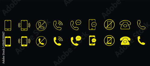 Phone icon set. Contact us symbol. Telephone call sign. Cell phone, ringing phone pictogram isolated on white background. Vector illustration.