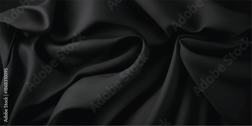 Black silk fabric with ripples and folds luxurious textile background