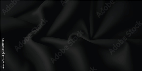 Luxury black silk satin fabric texture with flowing smooth folds and glossy waves forming an elegant premium background for fashion design, high end branding, packaging and digital artwork