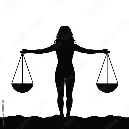 Silhouette of a woman holding a scale of justice