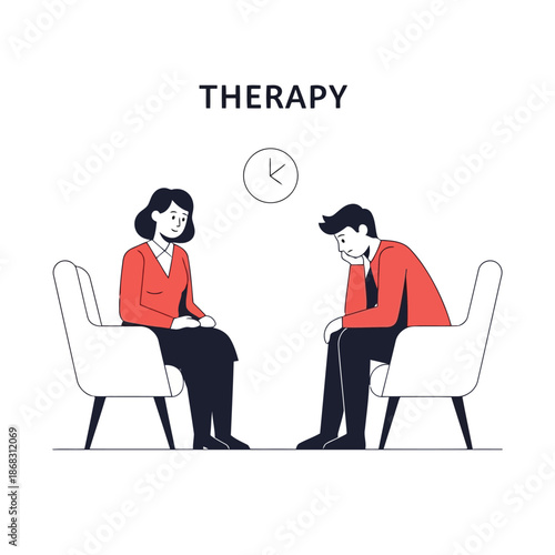 Psychological therapy session with a male patient and a female therapist