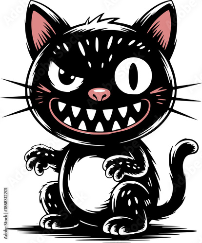 Mischievous Grinning Black Cat Cartoon