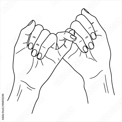 Pinky promise hands symbolising love line art