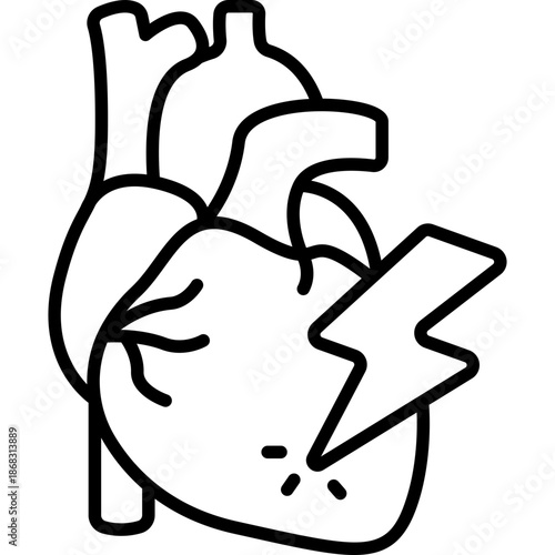 Heart Attack Medical Emergency Line Icon: Cardiology and Crisis
