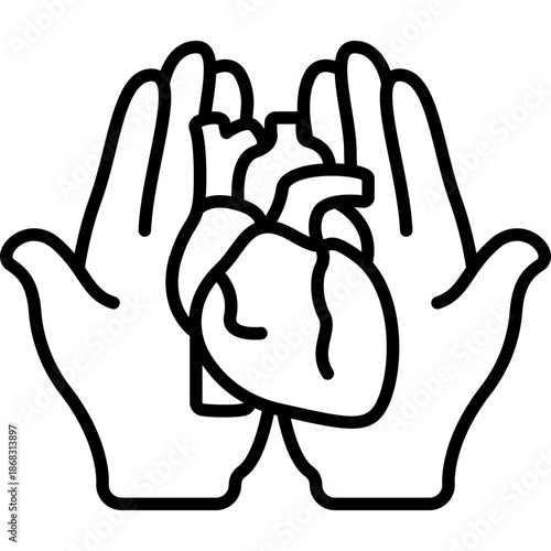 Heart Donate Organ Donation Line Icon: Healthcare and Charity