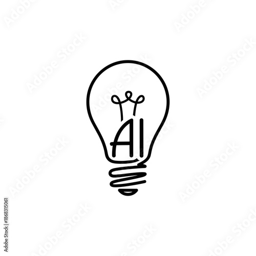 A minimalist black and white line drawing of a lightbulb with the letters AI inside.