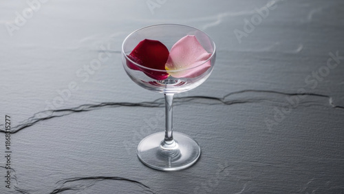 Wallpaper Mural "Elegant Cocktail Glass with Red and Pink Rose Petals (Valentine’s Day Romance on Dark Slate Background)" Torontodigital.ca