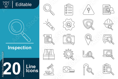 Inspection and Research Line Icons Set