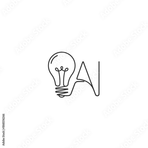 A minimalist line art illustration of a light bulb merging with the letters 'AI', symbolizing artificial intelligence and innovation.