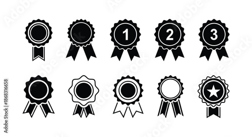 Award ribbon badge icons isolated on white background