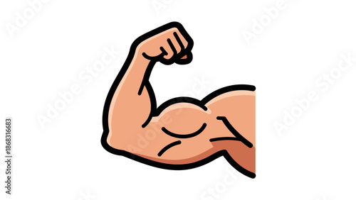Strong Flexing Biceps Muscular Arm Showing Power and Strength, Isolated White Background.