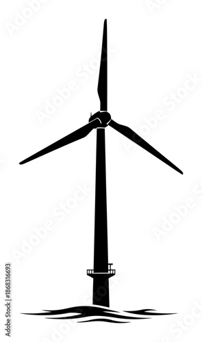 Offshore Wind Turbine - Minimalist Vector Silhouette