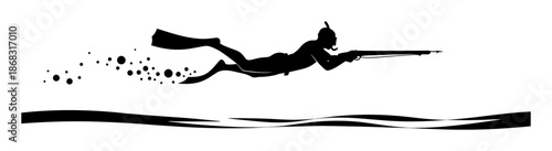 Spearfishing Diver Silhouette - Minimalist Vector