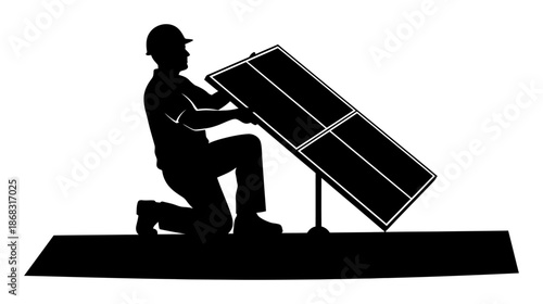 Solar Panel Installation - Silhouette Vector