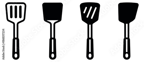 Line art kitchen spatula icons set featuring different spatula designs for culinary design projects