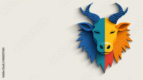 Zodiac bull symbol illustration colorful animal head minimalist design