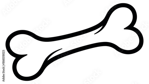 Hand drawn line art illustration of a bone depicting a simple cartoon design for pet and animal themes
