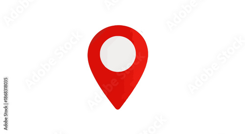 A bright red map location pin sticker with a white circle center casts a subtle shadow on a clean light gray background.