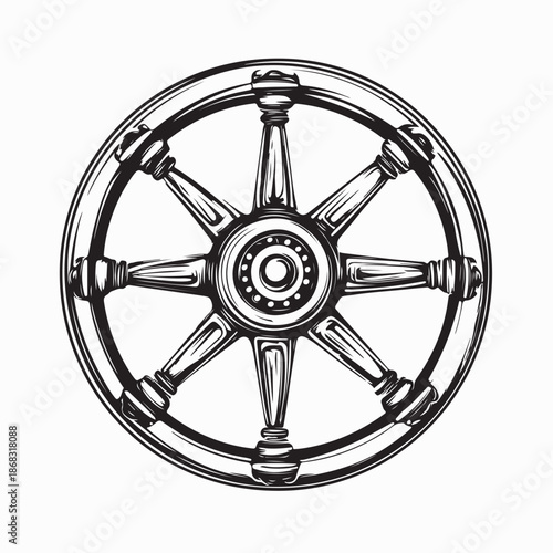 Old Rustic Wagon Wheel Image Vector Isolated on White Background