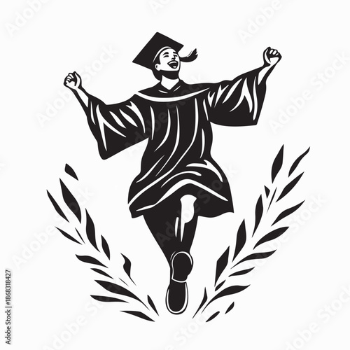 Happy Students Celebrating Graduation Design Logo Vector.