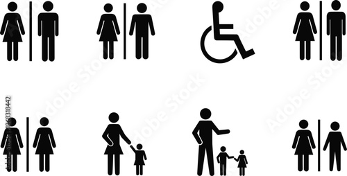 Collection Of Restroom And Accessibility Pictograms On White Background icon symbol