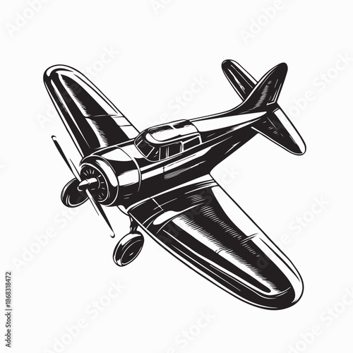 Vintage Aircraft Vector. Black and White Vintage Aircraft Vector.