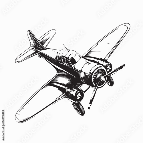 Vintage Aircraft Vector. Black and White Vintage Aircraft Vector.