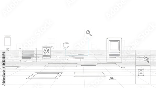 Expert background illustration in the wireframe style for a website