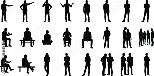 Collection of Silhouettes of People in Various Standing and Sitting Poses untitled