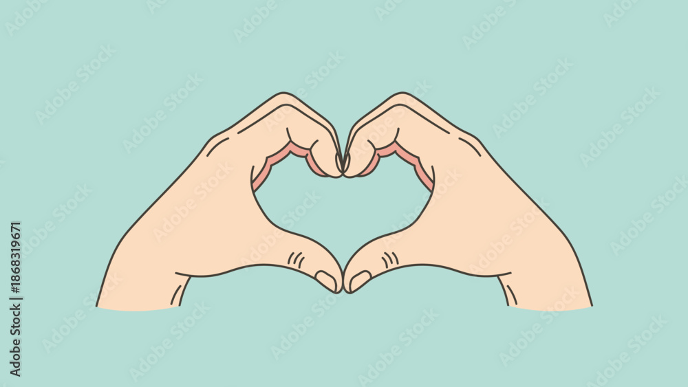 Fototapeta premium Caring hands forming a beautiful heart shape on a light blue background, symbolizing love and affection.
