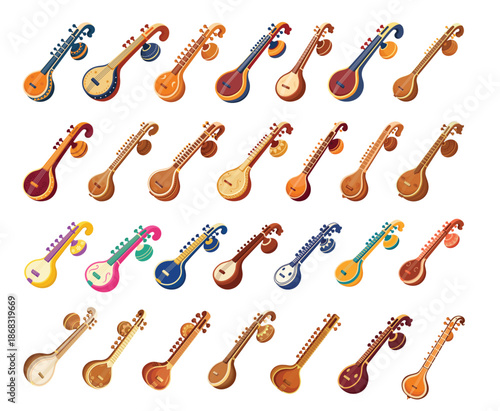 Indian Classical Veena Instrument Illustration Collection