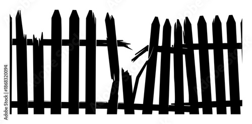 Broken Picket Fence Silhouette - Minimalist Vector