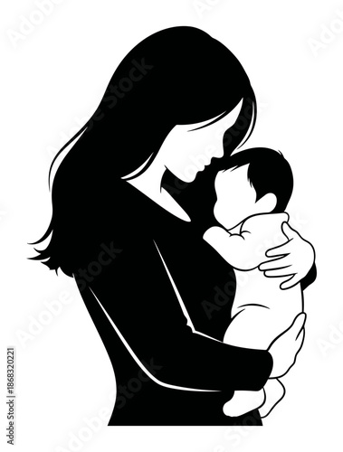 Mother & Baby Silhouette - Minimalist Vector Illustration