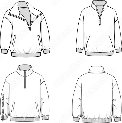 Fashion Design Flat Sketch of a Quarter Zip Pullover Jacket untitled