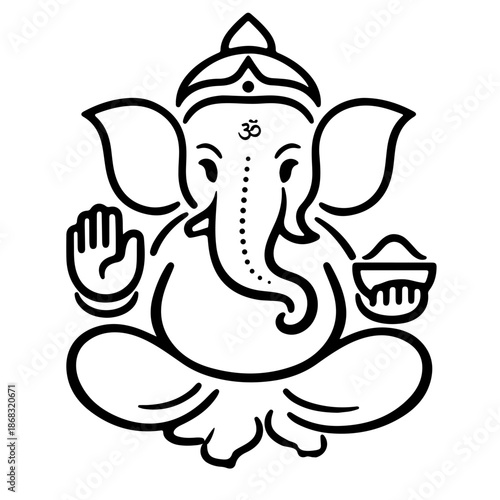 Minimalist Lord Ganesha Outline Icon Vector Hindu God Symbol