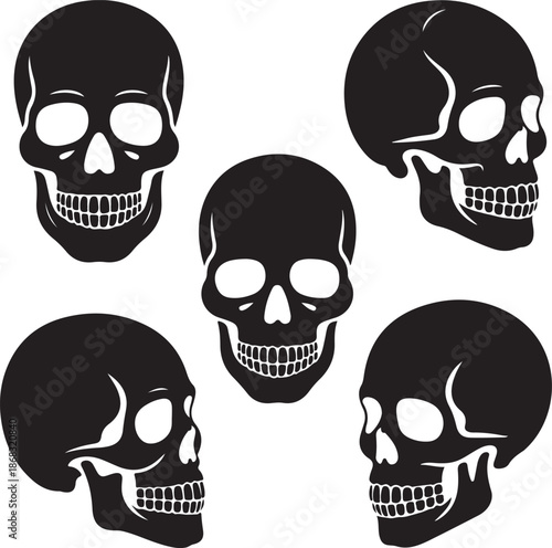 black skulls in different angles and positions