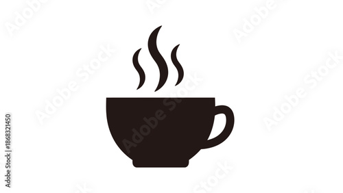 Hot Steaming Coffee Cup Icon in Black Silhouette on Isolated White Background