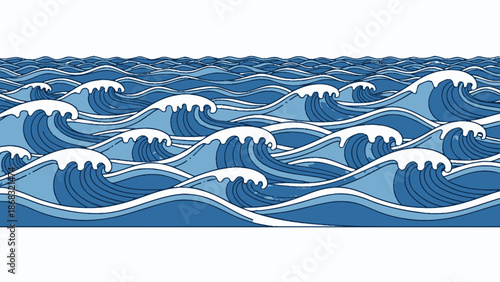 Seamless Pattern of Blue Ocean Waves with Gentle Flow