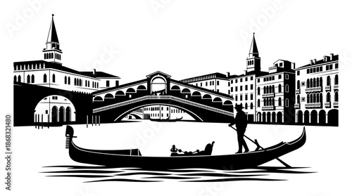 Venice Gondola Silhouette - Minimalist Vector Illustration