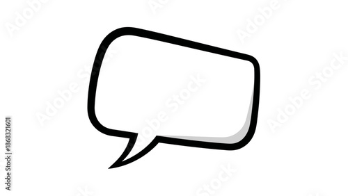 Black outlined empty rounded rectangular speech bubble with tail on an isolated white background